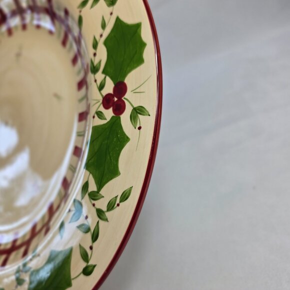 Los Angeles Pottery Laurie Gates Holiday Dinner Plate Green & Red Holly & Plaid - Picture 12 of 14